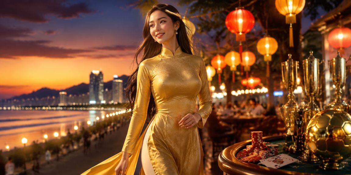 Người chơi tham gia card game trực tuyến tại Đà Nẵng với trang phục áo dài